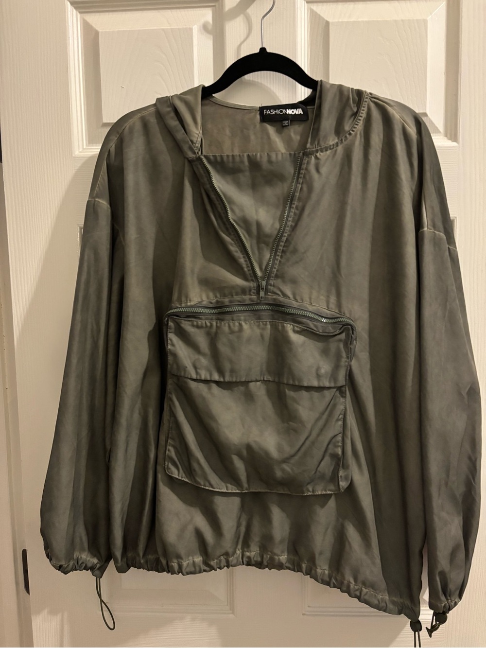 Fashion Nova Men's Olive Drawstring Hooded Pullover Anorak